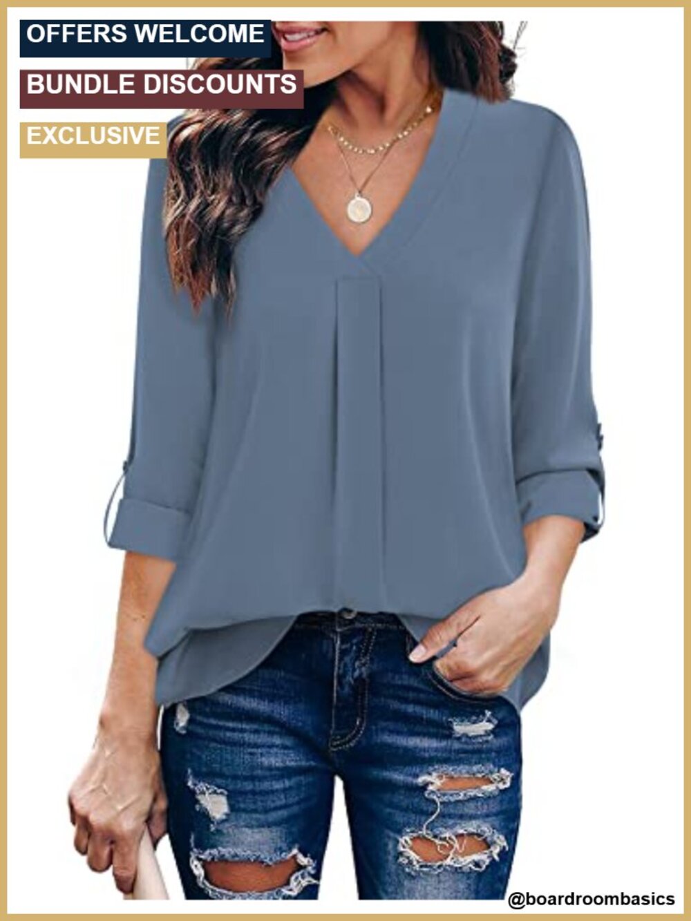 Women's 3/4 Sleeve V Neck Business Casual Blouse